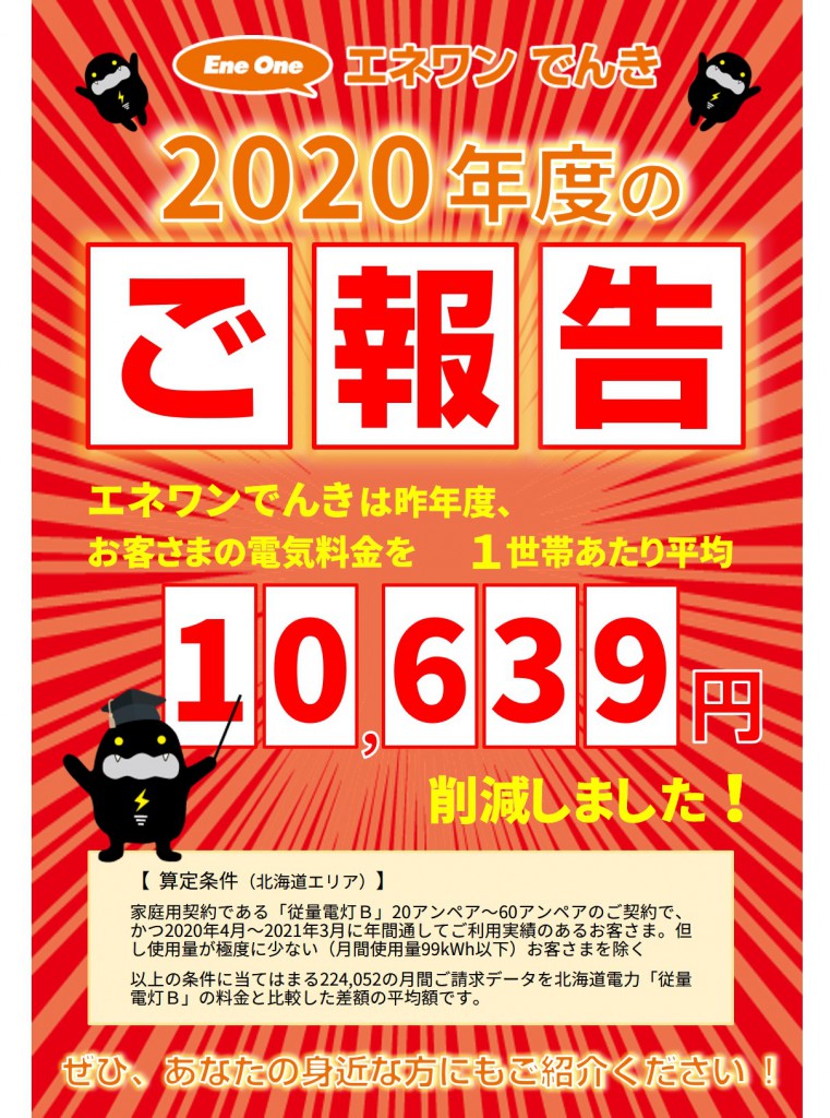 エネワンでんきは昨年、お客さまの電気代を「××円」削減しました！